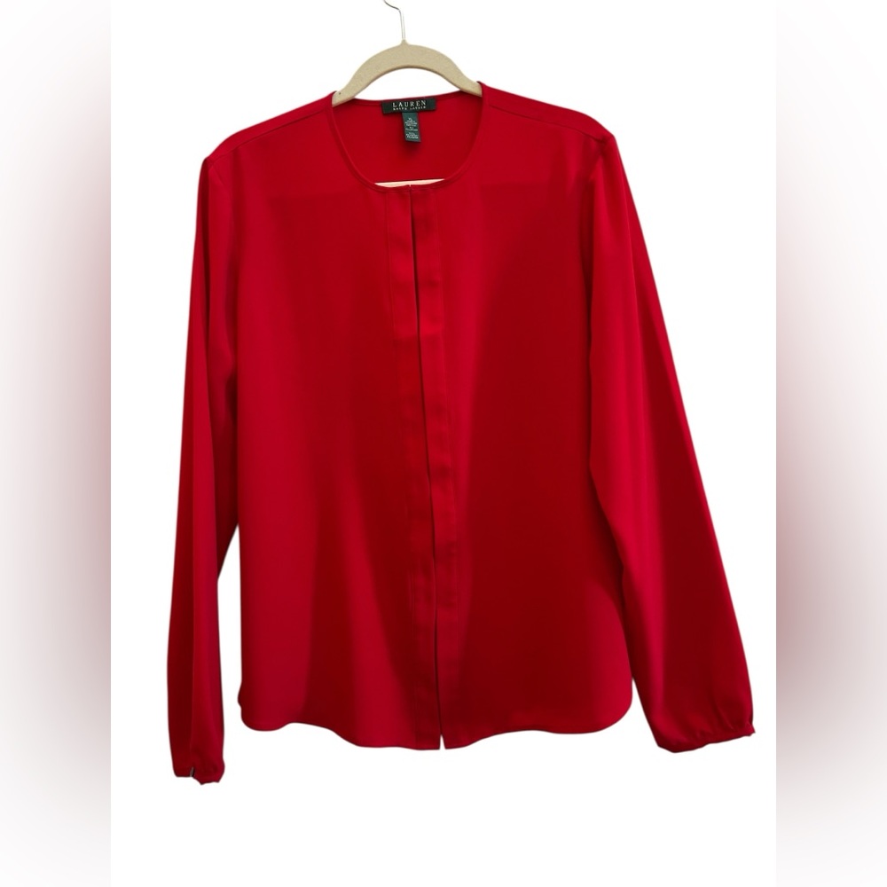 Lauren Ralph Lauren Red Blouse XL Long Sleeve Center Front Seam